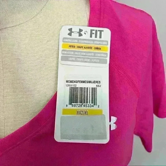 NWT Under Armour Heat Gear V-Neck T-Shirt Hot Pink Carpe Diem Graphic - Picture 7 of 13